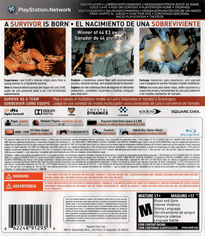Tomb Raider back cover art for PlayStation 3 (PS3) video game