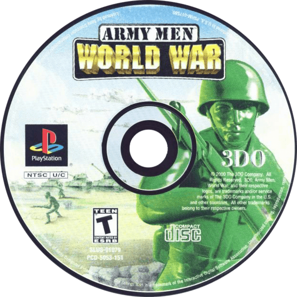 Army Men World War PlayStation PS1 for action strategy video game fans featuring classic green army men battles military missions tactical combat toy soldier gameplay vehicle warfare squad based action campaign missions colorful battlefield environments collectible gaming appeal game disc