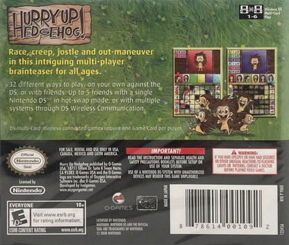 Hurry Up Hedgehog back of case for Nintendo DS (DS) puzzle board game video game