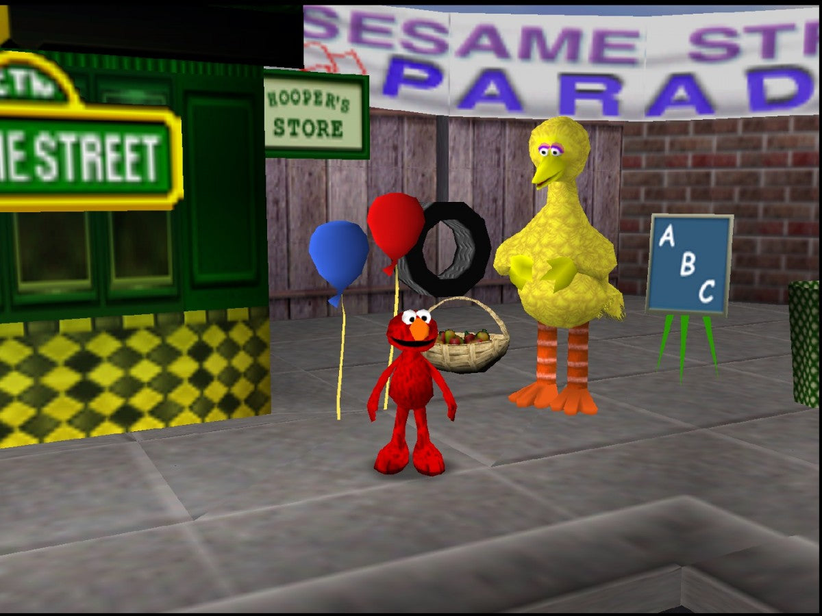 Elmo's Letter Adventure for Nintendo 64 educational platformer game featuring Sesame Street characters letter learning phonics activities children family gameplay 