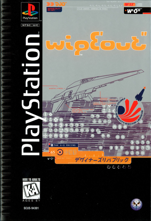 Wipeout PS1 PlayStation 1 futuristic racing game anti gravity racing sci fi high speed arcade gameplay retro video game cover art long box edition