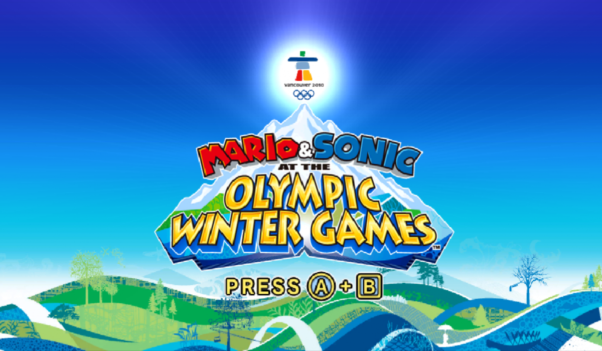 Mario and Sonic Olympic Winter Games title screen for Nintendo Wii (Wii) video game