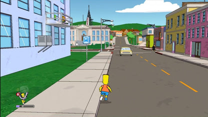 The Simpsons Game for Xbox 360 action adventure video game featuring humor filled levels based on the iconic animated series, cooperative gameplay, satirical parody elements, and interactive Springfield exploration experience gameplay