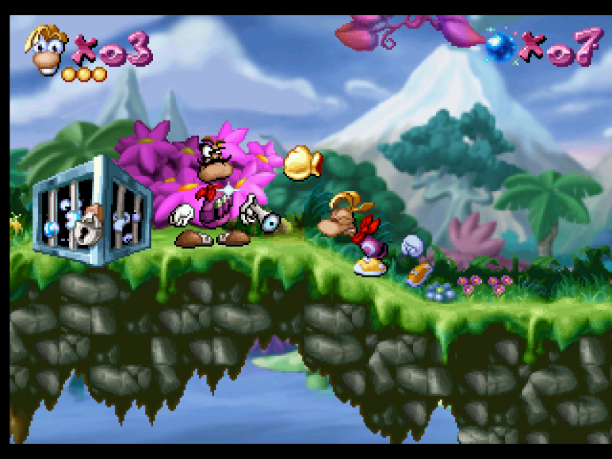 Rayman Atari Jaguar Rayman platformer game cartridge retro 90s side scrolling adventure classic platforming title fantasy worlds collectible game gameplay