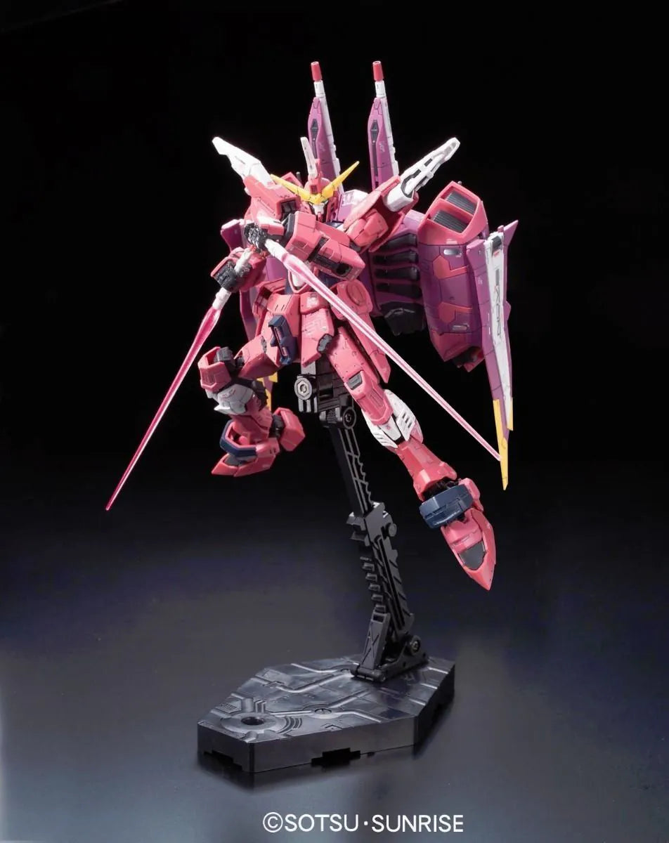 Gundam RG Justice Gundam Model Kit featuring Real Grade Gunpla construction highly detailed mechanical design articulated poseable model snap together assembly premium color separation display worthy craftsmanship and collectible anime model building appeal action air 
