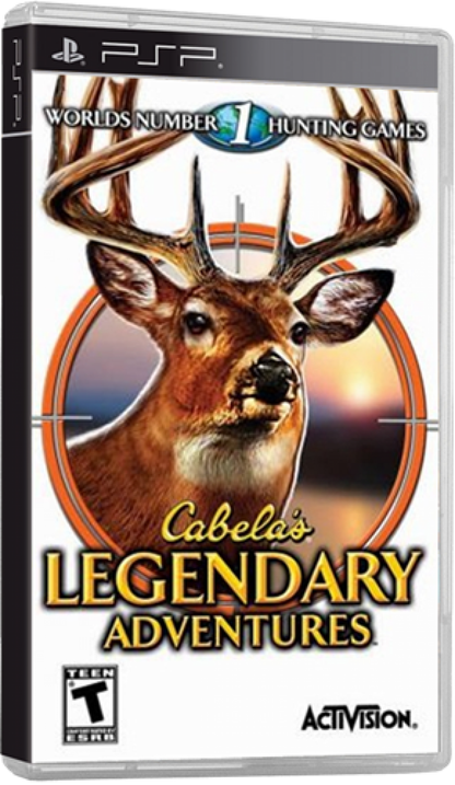 Cabela's Legendary Adventures PlayStation Portable PSP for hunting sports video game fans featuring wilderness exploration big game hunting realistic environments hunting challenges weapon selection animal tracking outdoor adventure gameplay and portable hunting simulation collectible gaming appeal box art
