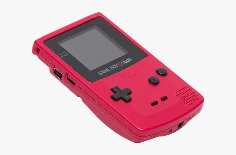 Berry Red Game Boy Color GBC Console handheld gaming system featuring vibrant berry red finish portable Nintendo gaming classic Game Boy Color hardware built-in controls cartridge game support colorful LCD display and collectible retro gaming appeal angle of console