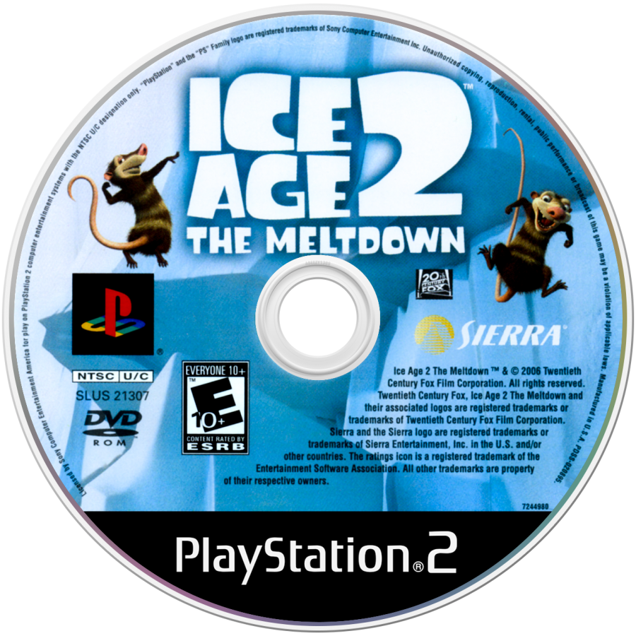 Ice Age 2: The Meltdown disc art for Playstation 2 (PS2) video game cover art