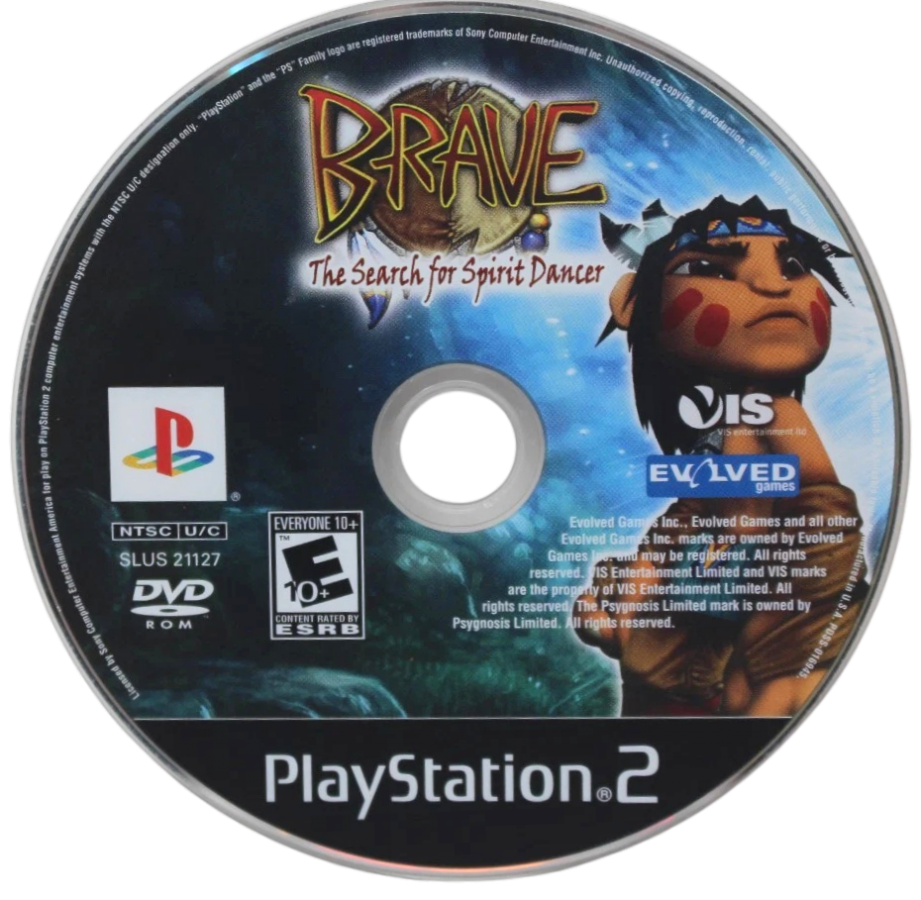Brave The Search for Spirit Dancer PS2 PlayStation 2 action platformer adventure game Native American inspired fantasy combat exploration retro video game disc