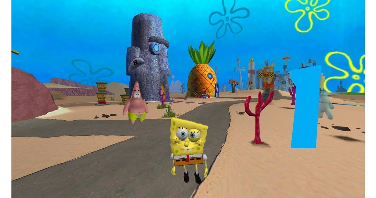 SpongeBob SquarePants Battle for Bikini Bottom Platinum Hits Xbox XBOX platform adventure game featuring SpongeBob Patrick Sandy underwater exploration jellyfish fields enemy battles collectible items and classic Nickelodeon gaming retro video game collection collectible gaming appeal gameplay screenshot