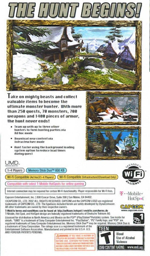 Monster Hunter Freedom 2 Favorites PlayStation Portable PSP inspired design featuring action role playing hunting adventure aesthetic massive monster battles weapon crafting systems cooperative quest gameplay fantasy wilderness exploration deep character progression and portable hunting experience presentation back cover