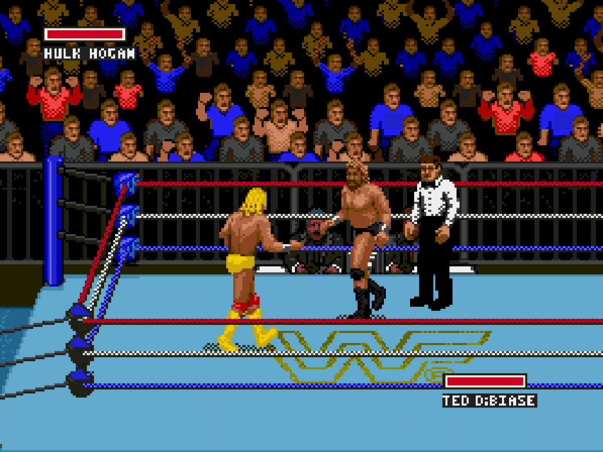 WWF Super WrestleMania for Sega Genesis with classic 16-bit wrestling action theme gameplay