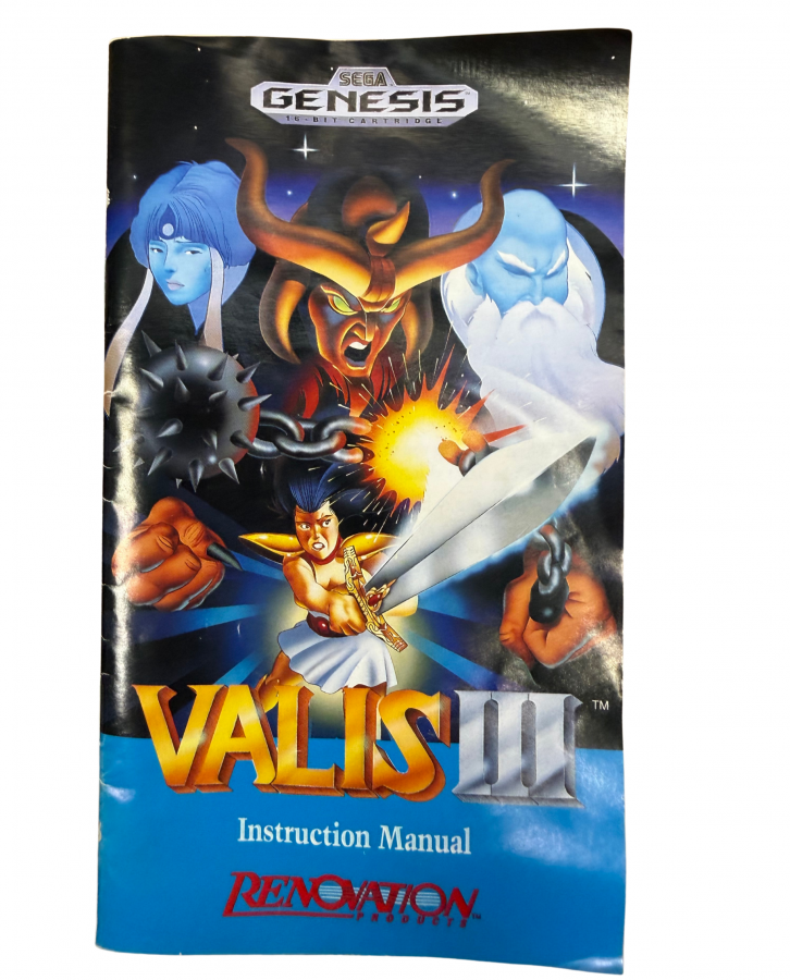Valis III Sega Genesis GEN for retro video game enthusiasts featuring side scrolling action platforming gameplay anime inspired fantasy adventure sword combat magical abilities multiple playable characters challenging enemies colorful stages and collectible gaming appeal manual