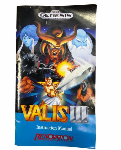 Valis III Sega Genesis GEN for retro video game enthusiasts featuring side scrolling action platforming gameplay anime inspired fantasy adventure sword combat magical abilities multiple playable characters challenging enemies colorful stages and collectible gaming appeal manual