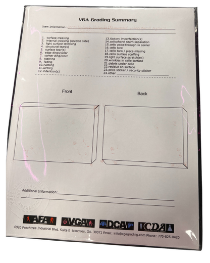 Close-up view of the VGA grading sheet for a sealed Nintendo DS system, showing grading details, score, and certification label.