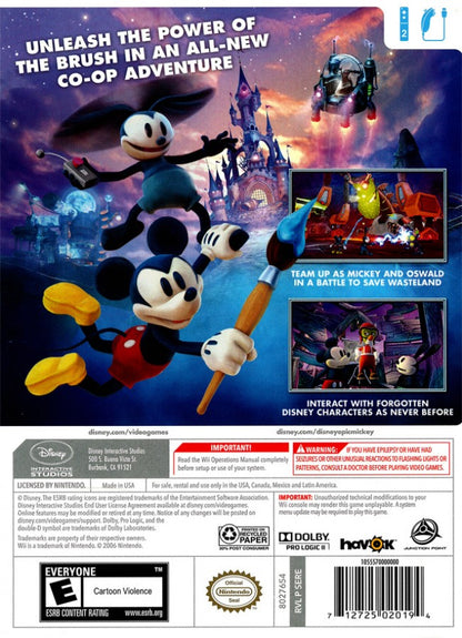 Disney Epic Mickey 2: The Power of Two back cover art for Nintendo Wii (Wii) video game