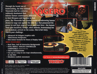 Kagero Deception II back of case for PlayStation 1 (PS1) video game