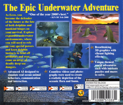 Ecco the Dolphin Defender of the Future Sega Dreamcast retro video game action adventure back of case