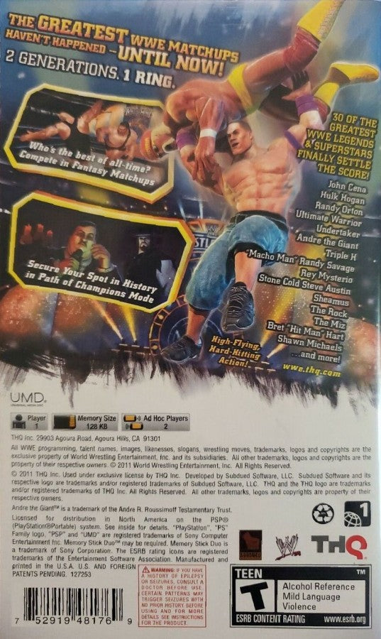 WWE All Stars back of case for PlayStation Portable (PSP) professional wrestling fighting game