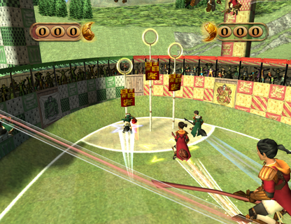 Gameplay for Harry Potter Quidditch World Cup GameCube game featuring fast-paced magical sports gameplay set in the Wizarding World 