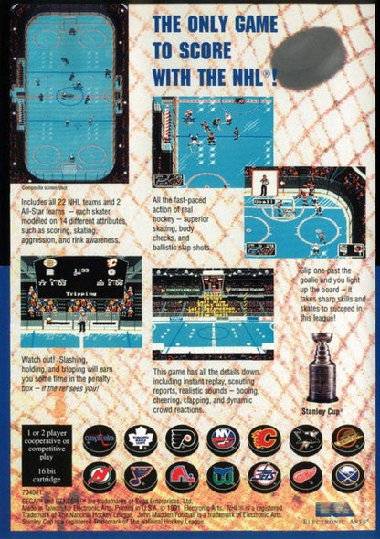 NHL Hockey back cover art for Sega Genesis (GEN) video game