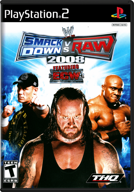 WWE SmackDown vs. Raw 2008 – PlayStation 2 (PS2) video game cover image, pro wrestling.