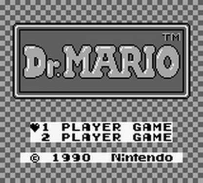 Dr. Mario title screen for Gameboy (GB) video game. 
