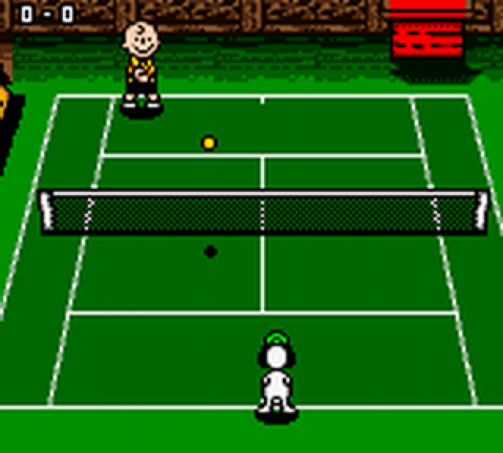 Snoopy Tennis for Game Boy Color, gameplay for a sports arcade video game with tennis gameplay, character-based matches, cartoon-style visuals, and casual competitive gameplay
