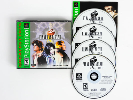 Final Fantasy VIII Greatest Hits PlayStation game featuring classic turn-based JRPG combat, cinematic storytelling, and a beloved fantasy adventure from the Final Fantasy series discs and contents