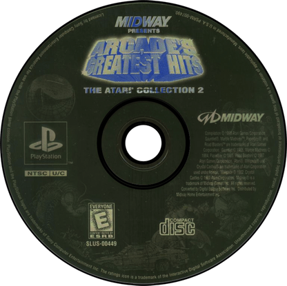 Arcade’s Greatest Hits Atari Collection 2 PlayStation 1 PS1 video game, classic arcade compilation, retro Atari games collection, vintage console title disc
