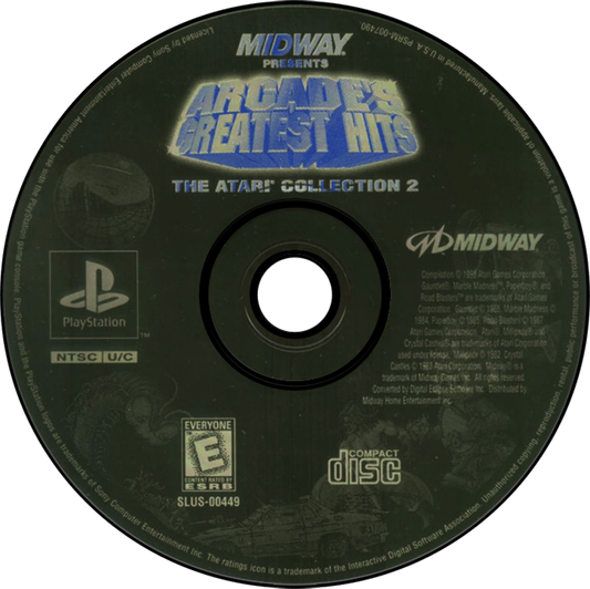 Arcade’s Greatest Hits Atari Collection 2 PlayStation 1 PS1 video game, classic arcade compilation, retro Atari games collection, vintage console title disc