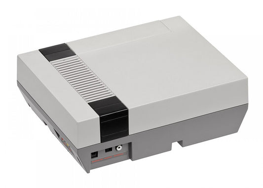 Back view of an original Nintendo Entertainment System (NES) console showing power input, RF switch, and AV ports.