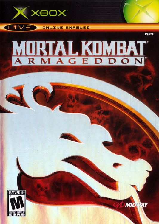 Mortal Kombat Armageddon Xbox game featuring brutal fighting action, massive character roster, and intense arcade-style combat front cover art