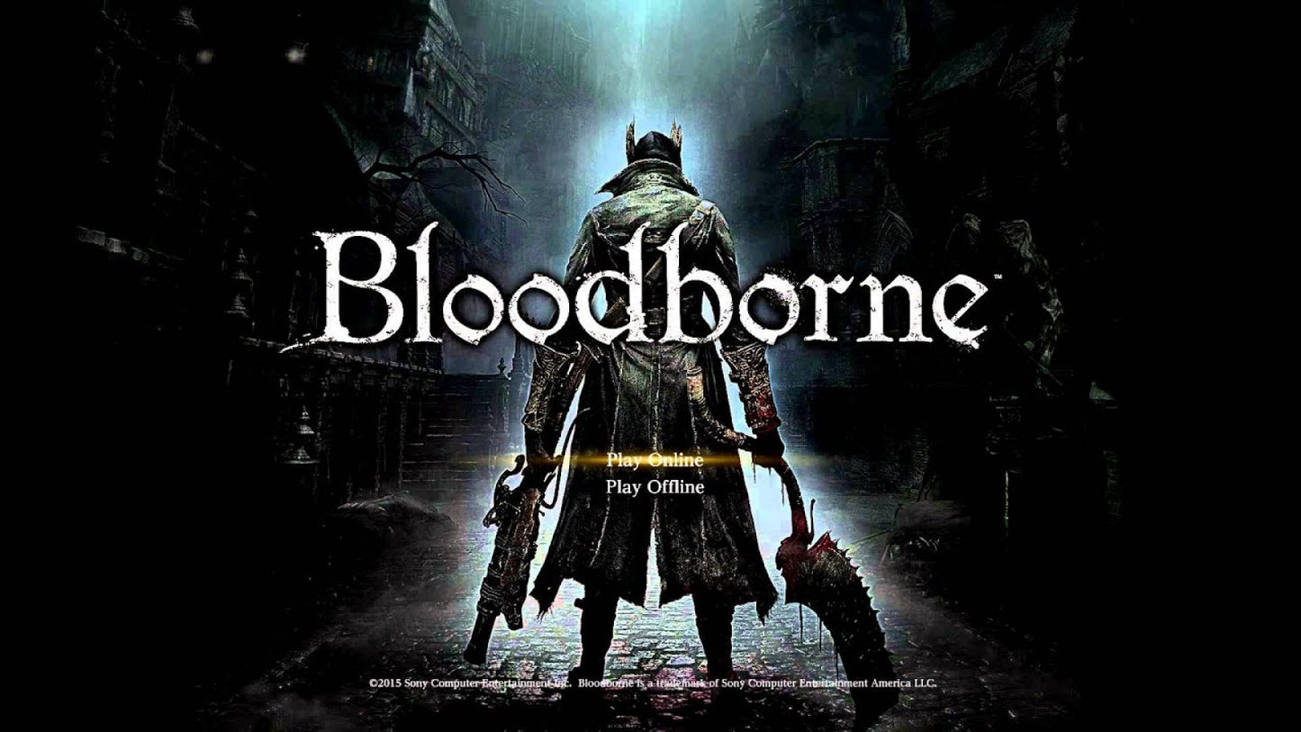 Bloodborne PlayStation 4 game featuring challenging action RPG combat and dark gothic horror exploration main menu