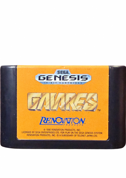 Gaiares Sega Genesis for shoot 'em up video game fans featuring side scrolling space combat enemy weapons absorption system challenging stages powerful spacecraft intense boss battles science fiction environments and classic 16 bit arcade action collectible retro gaming appeal cartridge