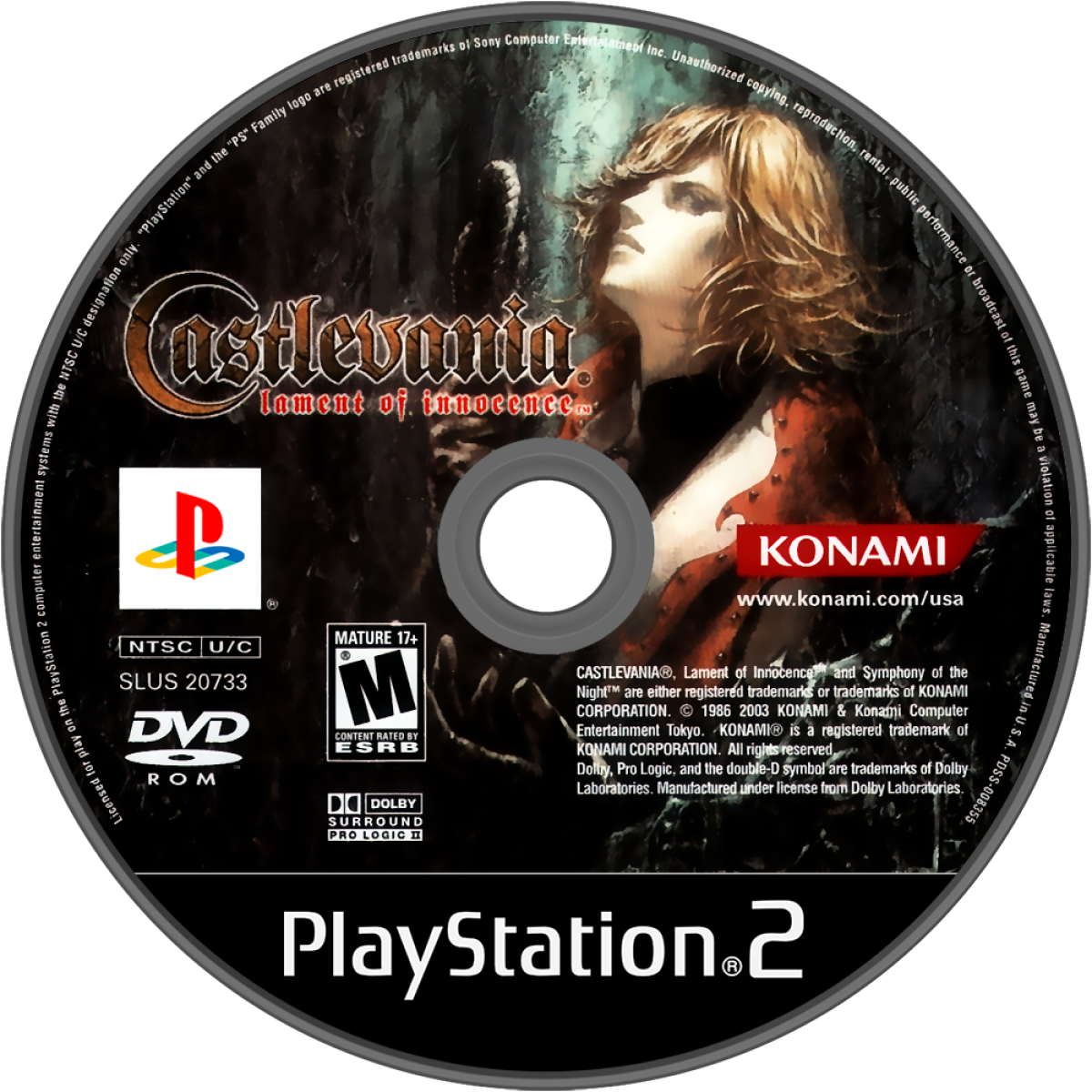 Castlevania: Lament of Innocence for PlayStation 2 with gothic action-adventure and vampire-hunting theme disc