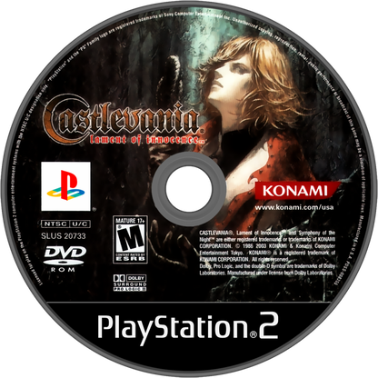 Castlevania: Lament of Innocence for PlayStation 2 with gothic action-adventure and vampire-hunting theme disc