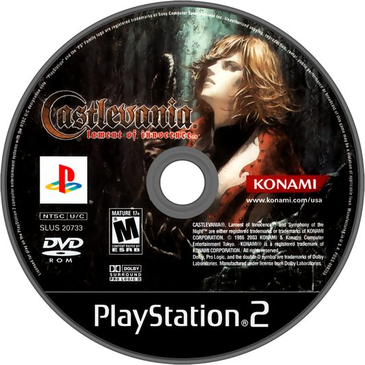 Castlevania: Lament of Innocence for PlayStation 2 with gothic action-adventure and vampire-hunting theme disc