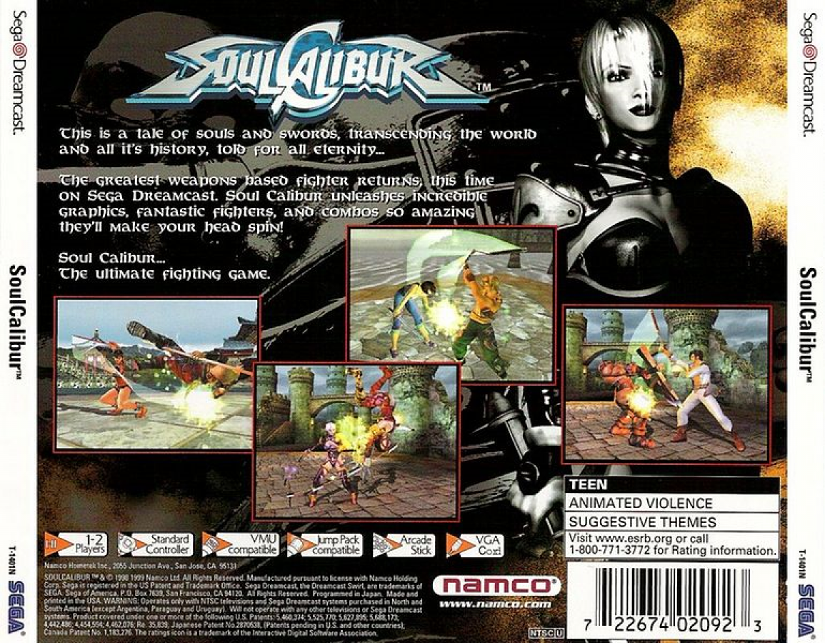Soul Calibur back cover art for Sega Dreamcast (DC) video game