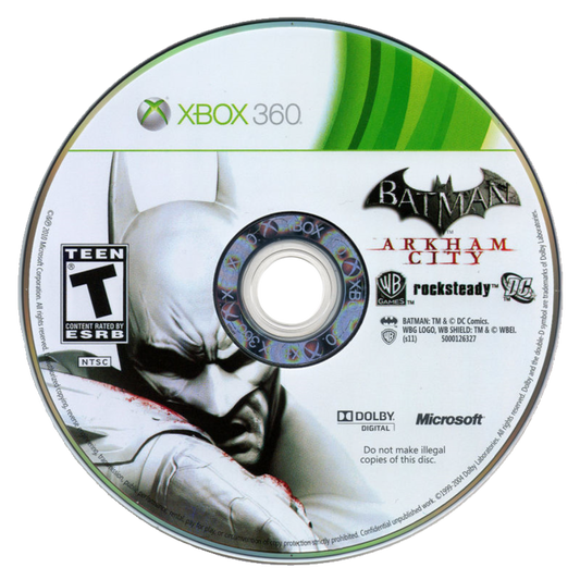 Batman Arkham City Xbox 360 open-world action-adventure stealth video game featuring the Dark Knight Catwoman Joker Hugo Strange Two-Face and Penguin with freeflow combat predator takedowns gadget upgrades gliding traversal and Riddler challenges disc