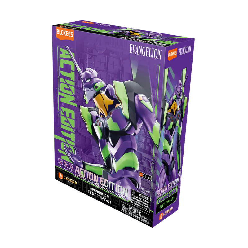 Blokees Evangelion Test Type 01 Action Edition Model Kit featuring Neon Genesis Evangelion inspired collectible model building kit articulated action figure design detailed assembly display worthy craftsmanship anime collectible hobby kit and collectible gaming appeal box