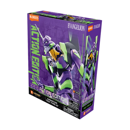 Blokees Evangelion Test Type 01 Action Edition Model Kit featuring Neon Genesis Evangelion inspired collectible model building kit articulated action figure design detailed assembly display worthy craftsmanship anime collectible hobby kit and collectible gaming appeal box