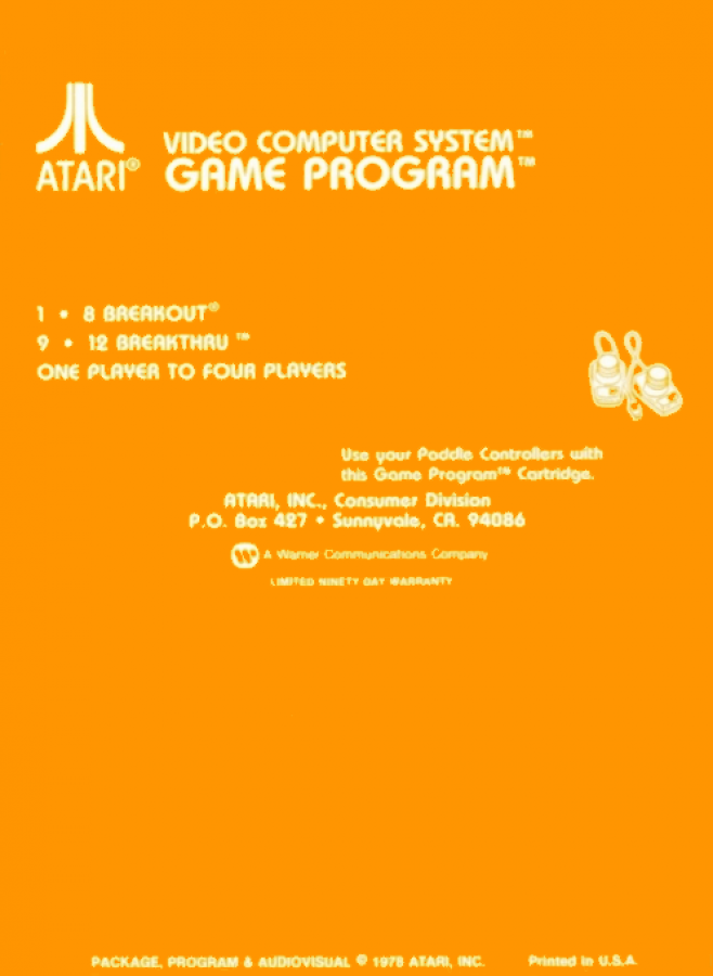 Breakout back cover art for Atari 2600 (2600) video game