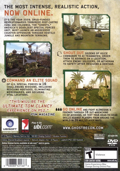 Tom Clancy’s Ghost Recon Jungle Storm tactical shooter video game featuring elite special forces missions squad based combat realistic military strategy and classic Tom Clancy franchise gameplay experience back cover art
