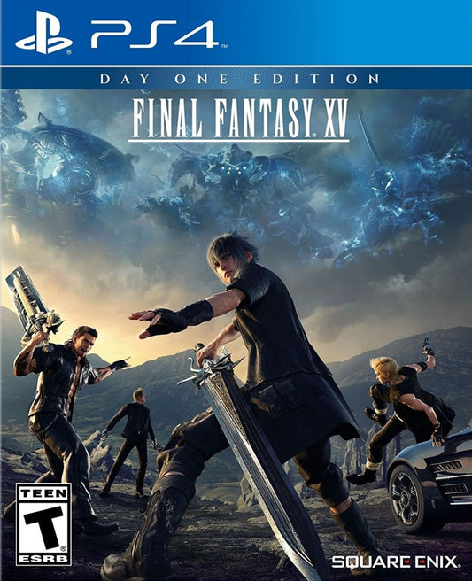 Final Fantasy XV Day One Edition cover art for PlayStation 4 action role-playing video game.