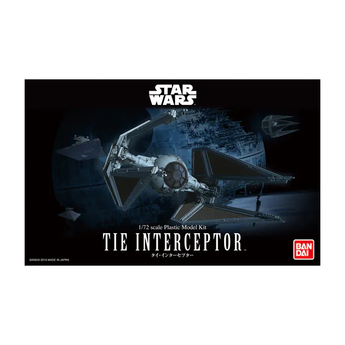TIE Interceptor Star Wars 1 72 scale plastic model kit Bandai Hobby buildable Galactic Empire spacecraft detailed snap fit display vehicle collectible movie starship toy for fans