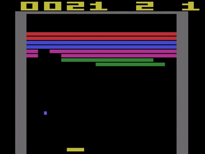 Super Breakout retro Atari 2600 video game featuring arcade brick breaker gameplay, paddle ball action, multiplayer challenges and classic Atari entertainment - gameplay