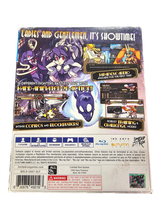 Skullgirls 2nd Encore PlayStation 4 PS4 for 2D fighting video game fans featuring hand drawn characters fast paced combat combo attacks special moves unique fighters competitive matches story modes training modes and colorful gothic inspired animation collectible gaming appeal back