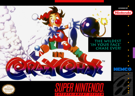 Kid Klown in Crazy Chase cover art for Super Nintendo Entertainment System (SNES) video game