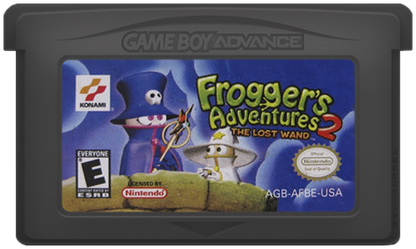 Frogger’s Adventures 2 The Lost Wand for Game Boy Advance, cartridge for an action-adventure platformer video game with puzzle-solving gameplay, fantasy environments, character-based challenges, and classic arcade-style action